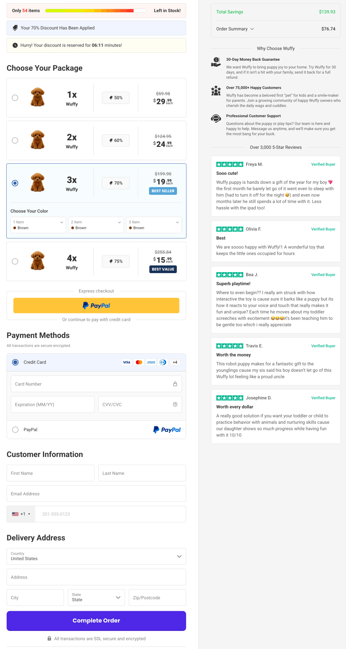 Wuffy Robot Puppy checkout page